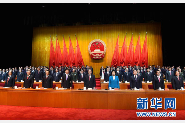 10月1日，慶祝中華人民共和國成立66周年暨新疆維吾爾自治區(qū)成立60周年大會在新疆人民會堂隆重舉行。 新華社記者 饒愛民 攝