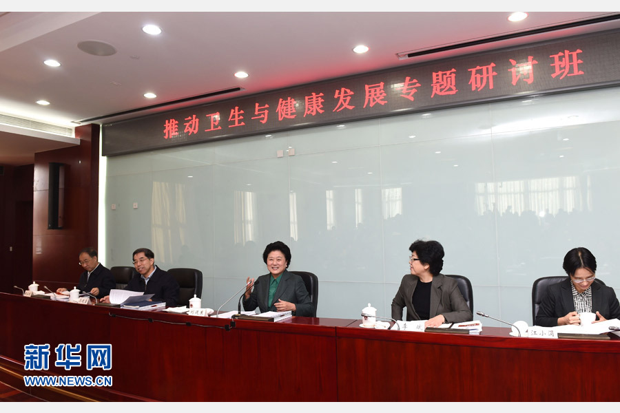 11月14日，中央組織部、國(guó)家衛(wèi)生計(jì)生委、國(guó)家行政學(xué)院聯(lián)合舉辦的省部級(jí)干部“推動(dòng)衛(wèi)生與健康發(fā)展”專(zhuān)題研討班在北京舉行。中共中央政治局委員、國(guó)務(wù)院副總理劉延?xùn)|出席開(kāi)班式并講話(huà)。新華社記者 饒愛(ài)民 攝