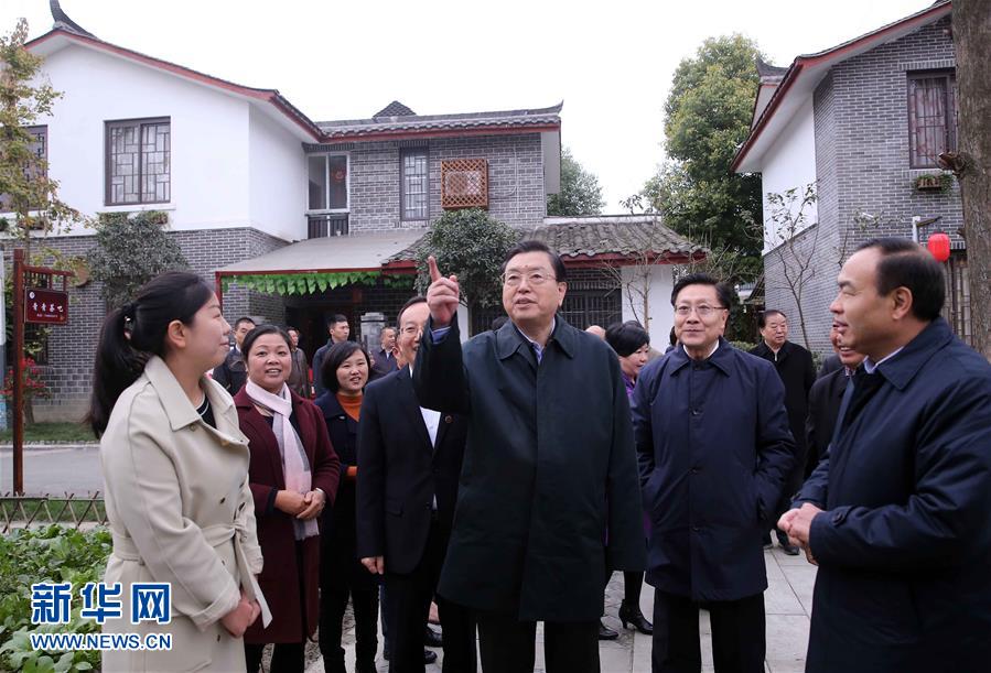 這是11月22日，張德江來到成都郫縣青杠樹村，了解村民委員會工作情況。 新華社記者 劉衛(wèi)兵 攝 