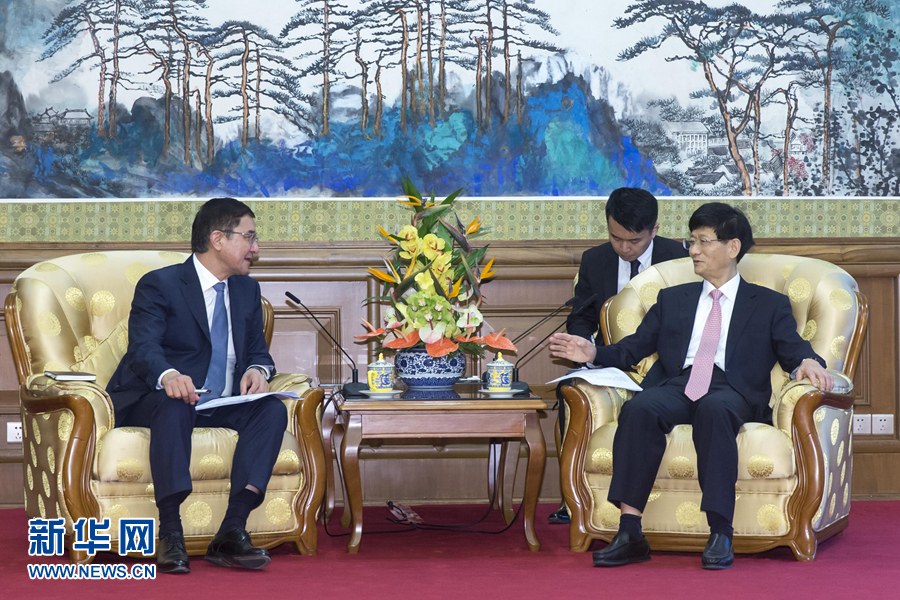 7月19日，中共中央政治局委員、中央政法委書記孟建柱在北京會見烏茲別克斯坦副總理庫奇卡羅夫。 新華社記者崔新鈺攝
