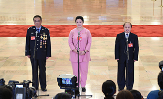 崔光日、荀笑紅、巨曉林代表接受采訪