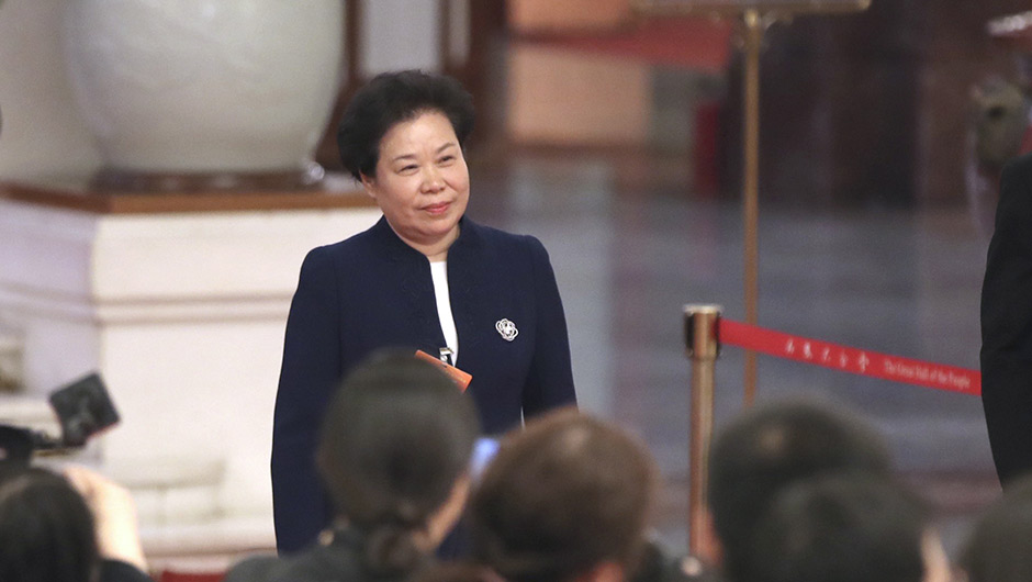 劉雅鳴步入&ldquo;部長(zhǎng)通道&rdquo;，準(zhǔn)備接受采訪