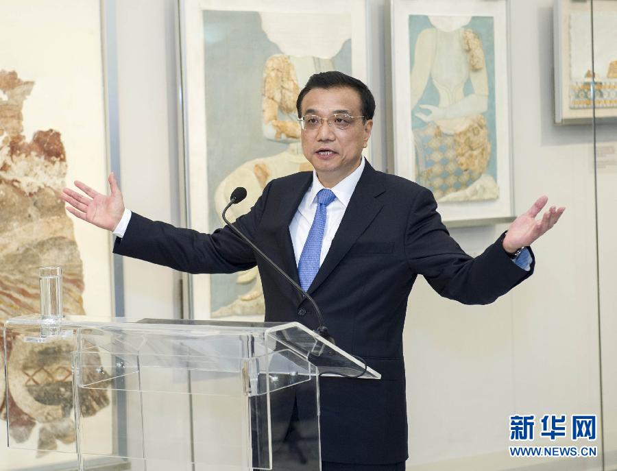 6月21日，國務(wù)院總理李克強與希臘總理薩馬拉斯共同出席希臘伊拉克利翁博物館新館開館儀式并發(fā)表講話。 新華社記者 王曄 攝