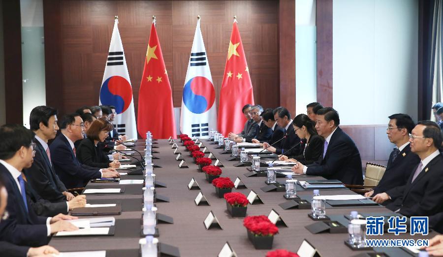 7月4日，國(guó)家主席習(xí)近平在首爾會(huì)見韓國(guó)總理鄭烘原。 新華社記者謝環(huán)馳攝 
