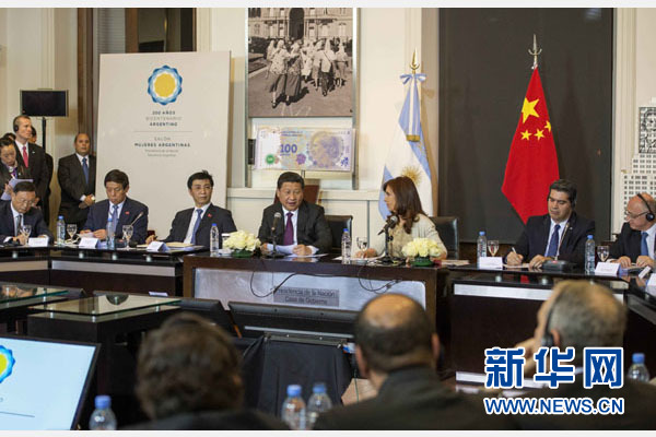 當?shù)貢r間7月18日，國家主席習近平在布宜諾斯艾利斯同阿根廷總統(tǒng)克里斯蒂娜舉行會談。 新華社記者 李學仁 攝