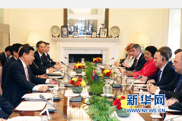 11月20日，中國(guó)國(guó)家主席習(xí)近平在惠靈頓同新西蘭總理約翰·基舉行會(huì)談。 新華社記者 馬占成 攝