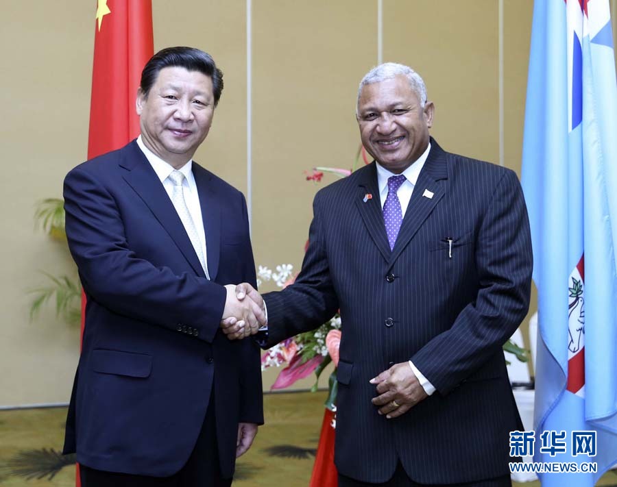 11月22日，中國國家主席習(xí)近平在楠迪同斐濟總理姆拜尼馬拉馬舉行會談。 新華社記者姚大偉攝