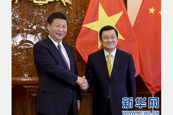11月6日，中共中央總書記、國家主席習近平在河內(nèi)同越南國家主席張晉創(chuàng)舉行會談。 新華社記者李學仁攝