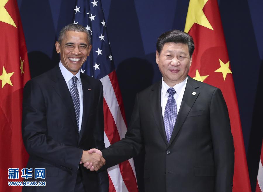 11月30日，中國國家主席習近平在巴黎會見美國總統(tǒng)奧巴馬。新華社記者蘭紅光攝