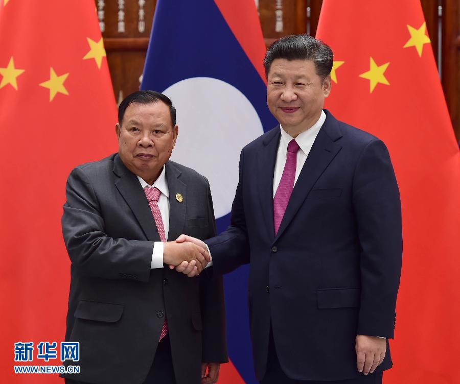 9月2日，國家主席習近平在杭州會見老撾國家主席本揚。新華社記者張鐸攝