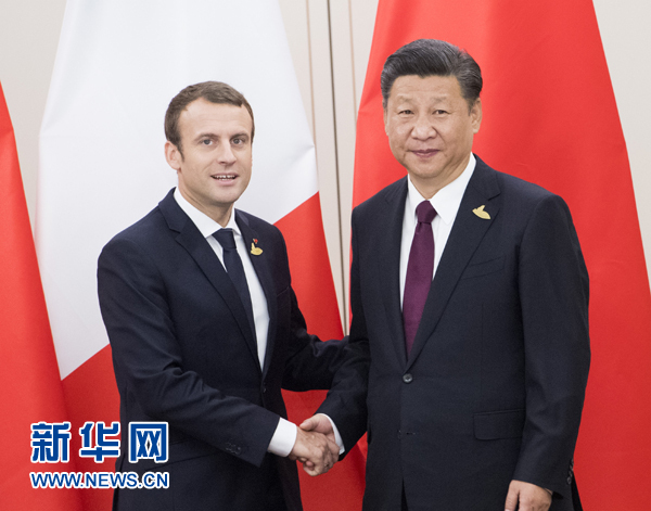 7月8日，國(guó)家主席習(xí)近平在漢堡會(huì)見(jiàn)法國(guó)總統(tǒng)馬克龍。新華社記者 李學(xué)仁 攝